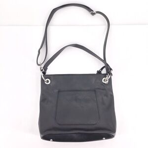 Nicole Miller New York Black Faux Leather Shoulder Bag Soft w/Luggage Tag